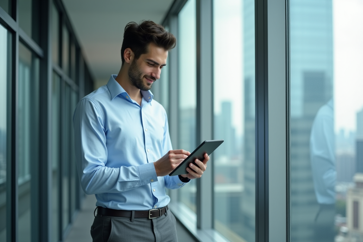 Jeune analyste financier vérifiant ses chiffres en ville