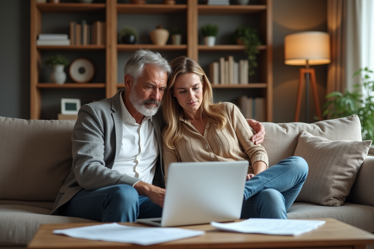 Couple discutant de leur demande de prêt immobilier à la maison