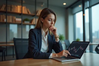 Femme d affaires regardant un graphique boursier sur une tablette