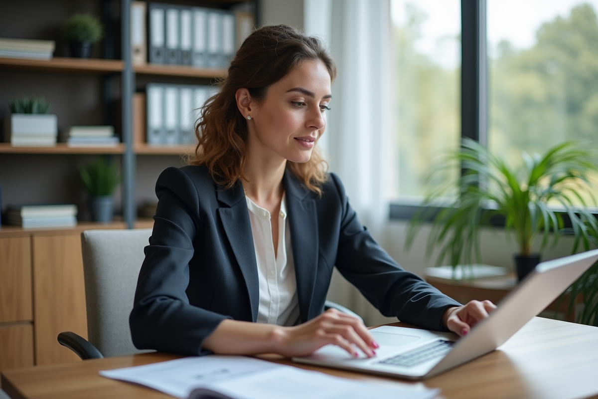 Femme d affaires concentrée sur ses documents financiers