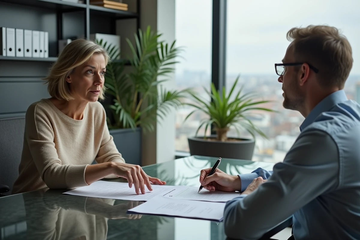 Femme discutant avec conseiller financier dans un bureau moderne
