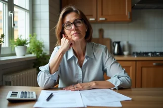 Femme réfléchissant à sa pension à la maison