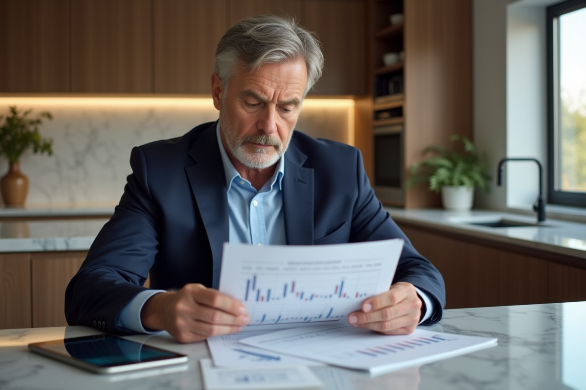 Homme d'affaires en costume dans une cuisine moderne