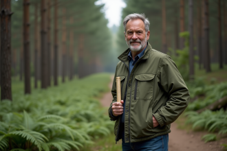 Homme avec certificat dans une forêt verdoyante