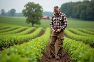 Homme en tenue de travail dans un champ vert