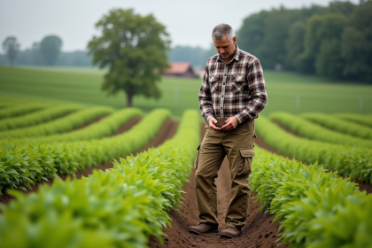 Homme en tenue de travail dans un champ vert