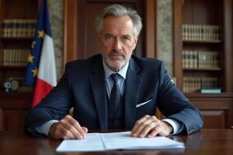 Maire en costume bleu dans son bureau officiel