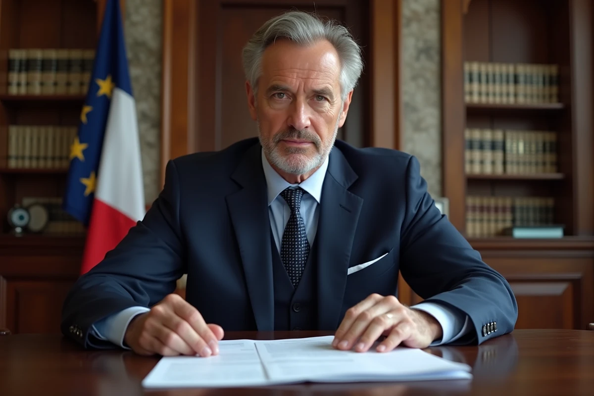 Maire en costume bleu dans son bureau officiel