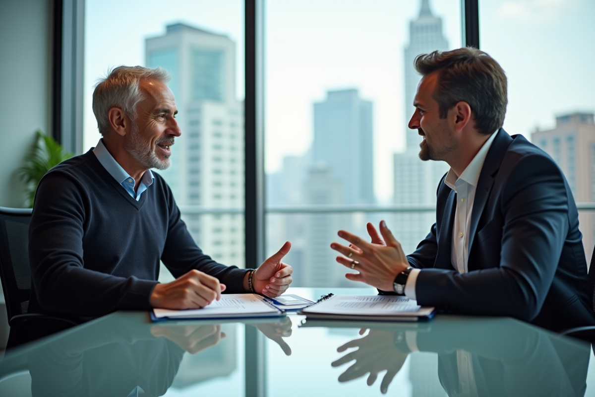 Homme et conseiller bancaire discutant de prêt