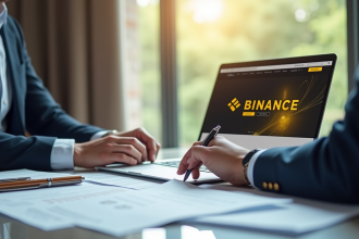 Personne travaillant à un bureau moderne avec un laptop Binance