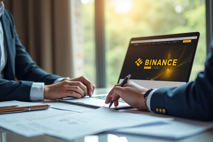 Personne travaillant à un bureau moderne avec un laptop Binance