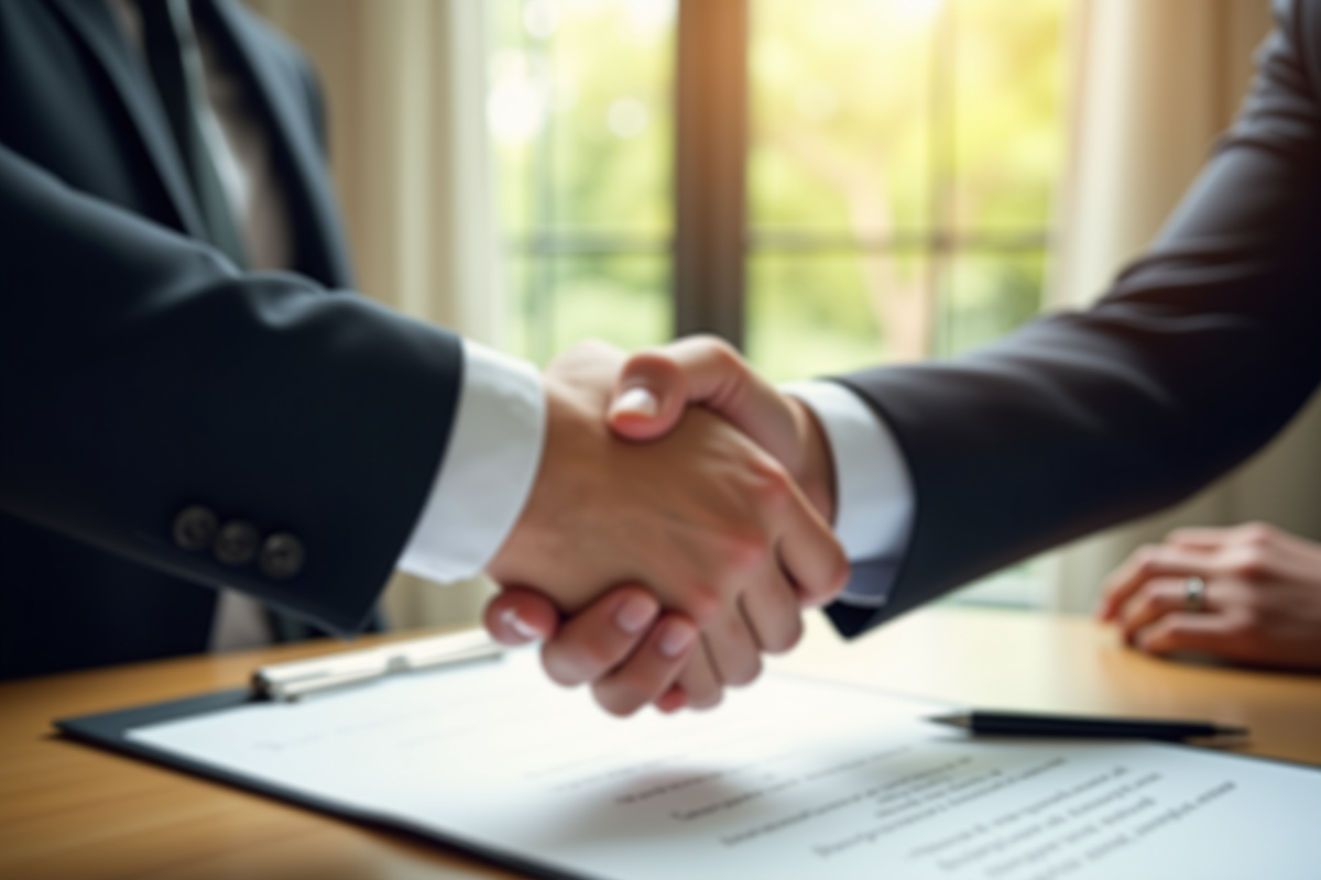 Poignée de main entre deux personnes en milieu professionnel